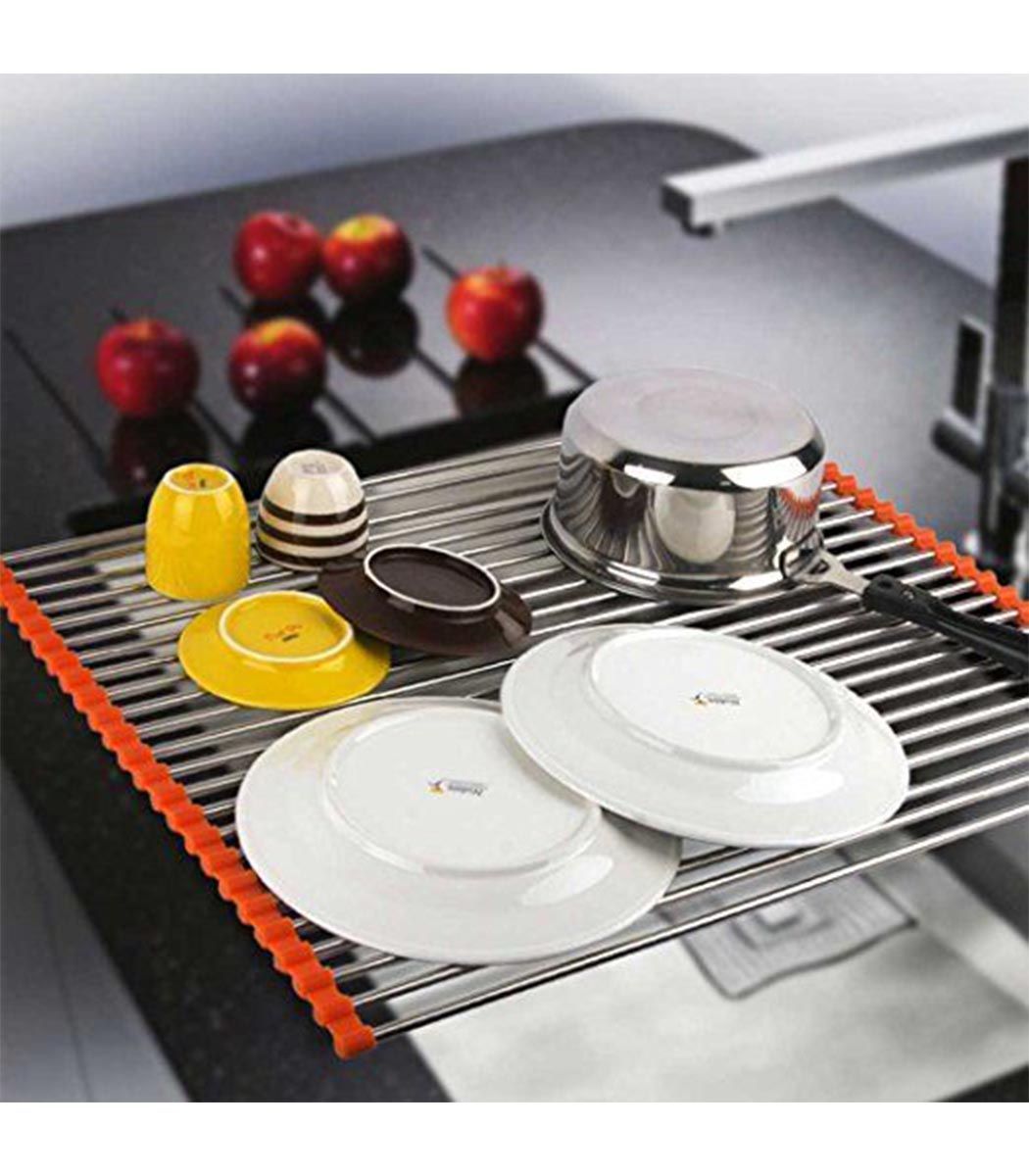 Salvaencimeras naranja cocina mesa metal