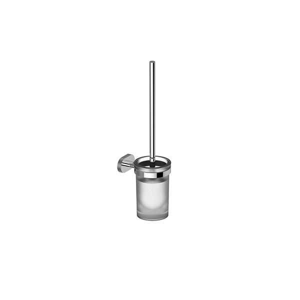escobillero acero inox vaso cristal baño pared nogal