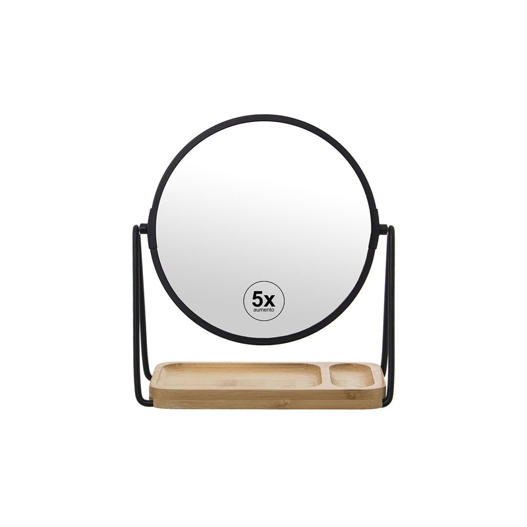 FCES5BAM18 Espejo sobremesa 5A base bambu negro 18cm