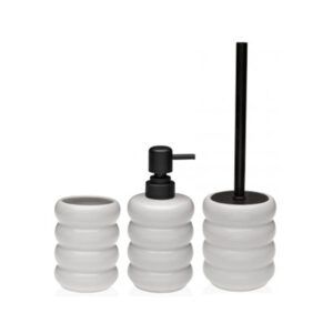 LOTE ESCOBILLERO + DOSIFICADOR + VASO ESPIRAL BLANCO